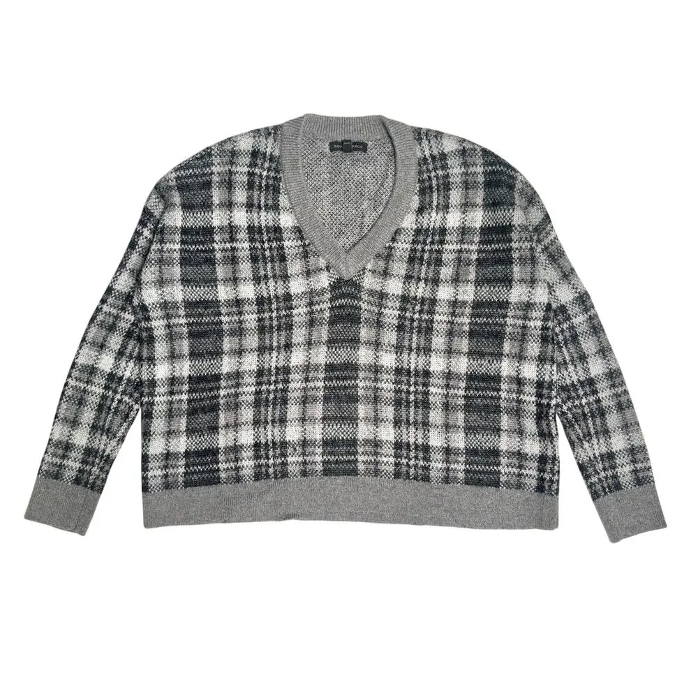 Banana Republic | Women | Plaid Wool Mohair Blend Boxy V-Neck Sweater | Medium